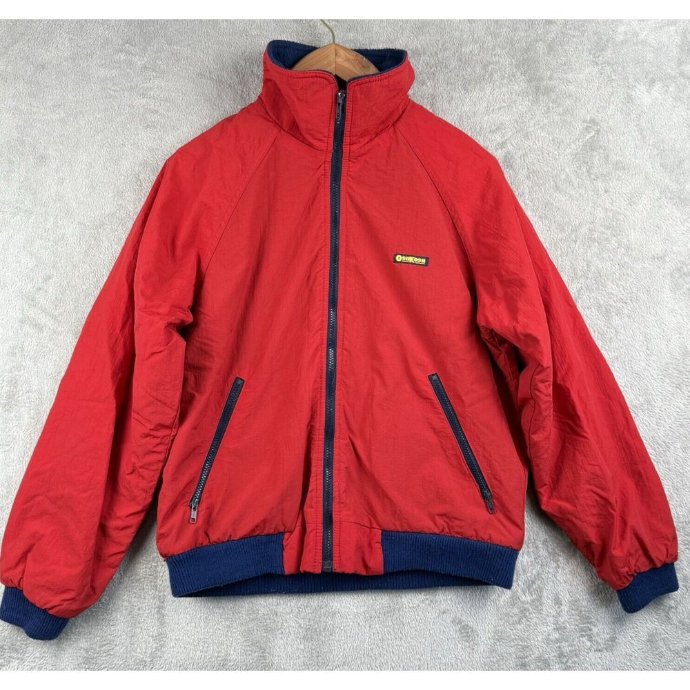 OshKosh B'Gosh Fleece Lined Bomber Jacket Mens Small Red Navy Blue Vintage 90s